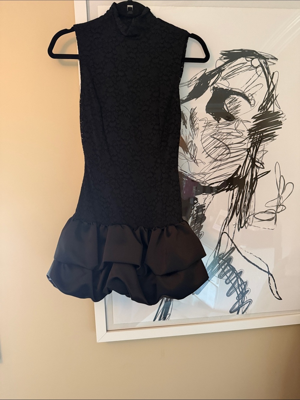Zara Black Sleeveless Lace Mini Dress with Ruffle Hem